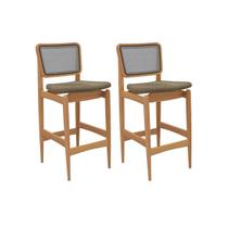 Banqueta Sala de Jantar Liz 1BMM009CA Premium Madeira Maciça Kit 2 Un Carvalho/Boucle Bege Fendi/Tela Bege - Kappesberg