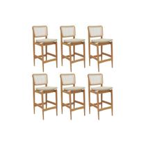 Banqueta Sala de Jantar Liz 1BMM009CA Premium Madeira Maciça Kit 6 Un Carvalho/Linho Bege Argila/Tela Bege - Kappesberg