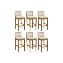 Banqueta Sala de Jantar Sara 1BMM005CA Premium Madeira Maciça Kit 6 Un Carvalho/Linho Bege Argila/Tela Bege - Kappesberg