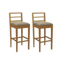 Banqueta Sala de Jantar Sofia 1BMM006CA Premium Madeira Maciça Kit 2 Un Carvalho/Boucle Bege Fendi - Kappesberg