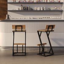 Banqueta Z Alta 95cm Bistrô Madeira Maciça e Aço Carbono Design Industrial e Sustentável