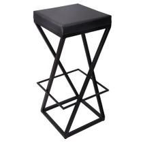 Banqueta "Z" Industrial Estofada e Metalon sem Encosto - Preto Fosco 65 CM