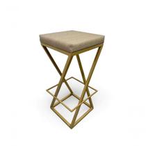 Banqueta Zênite Estofada Metalon Dourado Bege - 65cm