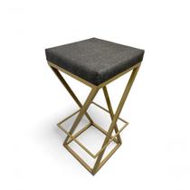 Banqueta Zênite Estofada Metalon Dourado Cinza - 75cm