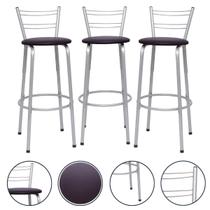 Banquetas Cadeiras Bancos Alto 70cm 3 Unidades Premium Para Cozinha Balcão Bistrô Bar Area lazer Itagold