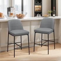 Banquetas COLAMY 66 cm com Encosto em Tecido e Pernas de Metal Conjunto com 2 Banquetas COLAMY 66 cm com Encosto em Tecido e Pernas de Metal Conjunto com 2