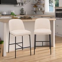 Banquetas COLAMY Conjunto de 2 66 cm Tecido Bege com Encosto Banquetas COLAMY Conjunto de 2 66 cm Tecido Bege com Encosto