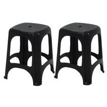 Banquinho 2 peças Banqueta Niteroi Preta Tramontina Resistente 100 Kilos