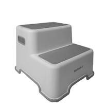Banquinho Banheiro Infantil Antiderrapante Escada 2 Degraus Branco e Cinza