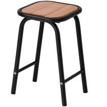 Banquinho De Aço E Madeira Tamborete Preto Altura 46 Cm Banquinho De Aço E Madeira Tamborete Preto Altura 46 Cm