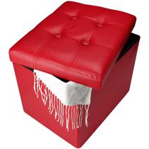 Banquinho dobrável Storage Ottoman Basketa em couro vermelho 43x33x33cm Banquinho dobrável Storage Ottoman Basketa em couro vermelho 43x33x33cm