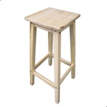 Banquinho Madeira Maciça Banqueta Alta Natural Cru Quadrada