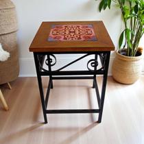 Banquinho Rústico Ferro e Madeira Azulejo