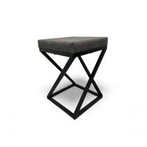 Banquinho Zênite - Metalon Preto - Assento Estofado Cinza - 47cm