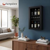 Bar Adega Peq para Vinhos e Bebidas Cristaleira Suspenso de Parede para Sala Estar ou Jantar Preto Bar Adega Peq para Vinhos e Bebidas Cristaleira Suspenso de Parede para Sala Estar ou Jantar Preto