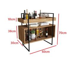 Bar Industrial 60CM com Bandeja e Nicho de madeira