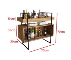 Bar Industrial 70CM com Bandeja e Nicho de madeira