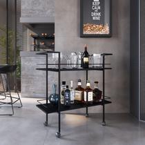 Bar Móvel Carrinho Organizador Rodinhas Mel Preto Industrial