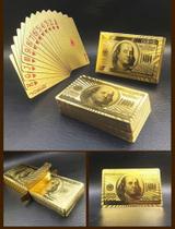 Baralho Dourado Luxo Folheado Poker Truco Cartas Impermeável - Dólar