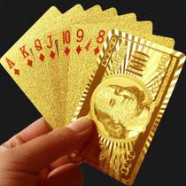 Baralho Dourado Ouro 24k Dollar Poker Cartas Jogos P'agua