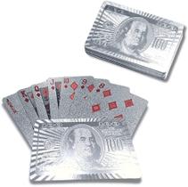 Baralho Prateado Luxo 24k Dollar Poker Cartas Jogos À Prova D'agua
