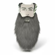 Barba falsa grisalha mago comprida pelucia 45cm Fantasia