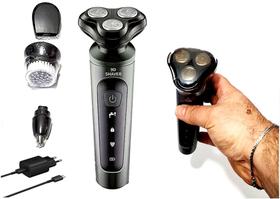 Barbeador Com 3 Acessórios Shaver 9d Leve Cinza com cabeçote 3 lâminas integradas com carregador