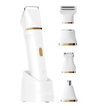Barbeador elétrico ele ELEOPTION , barbeador elétrico 5 em 1 à prova d'água e seco com base de carregamento USB, removedor de pelos de pernas, barbeador corporal para barba, aparador de biquíni branca