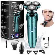 Barbeador elétrico para homens, barbeadores rotativos masculinos, barbeador elétrico recarregável à prova d'água, úmido e seco para rostos masculinos com cabeça flutuante e sem fio, barbeador de viagem portátil, um presente ideal para homens