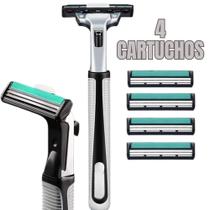 Barbeador Premium com 4 Recargas Refil Fita Lubrificante e 2 Lâminas P/ Barba Depilação Antialérgico