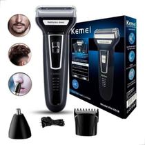 Barbeador Shaver 3 Em 1 Aparelho De Barbear Depilador Elétrico Recarregável - Kemei