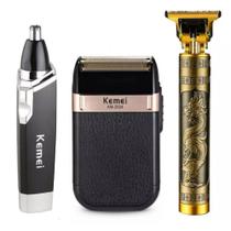 Barbeador Tipo Navalhado Shaver KM-2024 Combo 3 Máquinas Aparador De Pelos Depilação