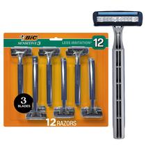 Barbeadores descartáveis BIC Sensitive 3 para homens, pacote econômico de 12 unidades Barbeadores descartáveis BIC Sensitive 3 para homens, pacote econômico de 12 unidades