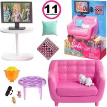 Barbie 11 Acessórios para Boneca Móveis da Sala e Gatinha Mattel HJL55
