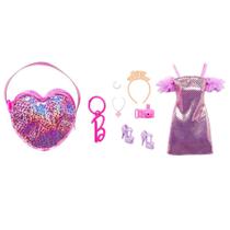 Barbie Acessórios Vestido Roxo Com Bolsa Rosa - Mattel