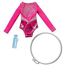 Barbie Career Outfit Doll Gymnast Leotard com argola e garrafa