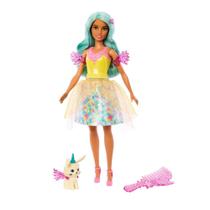 Barbie com roupa de conto de fadas e animal de estimação-MATTEL