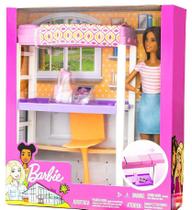 Barbie Conjunto Playset E Móveis Acessórios Quarto Escritório Morena - Mattel Dvx51