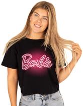 Barbie Cropped T-Shirt Mulheres Senhoras Neon Rosa Logo Preto