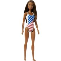 Barbie Doll Beach Theme American Flag Swimsuit Brunette