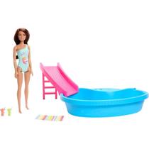 Barbie estate piscina glam com boneca morena