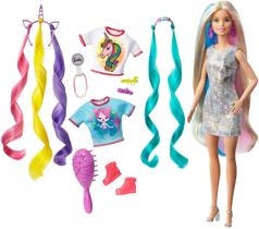 Barbie Fantasy Hair Doll, Loira, com 2 Coroas Decoradas, 2 Tops &amp Acessórios para Aparências sereias e unicórnios, além de peças de penteado, para crianças de 3 a 7 anos