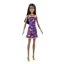 Barbie Fashion Básica Negra Vestido Roxo Borboletas - Mattel