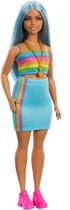 Barbie Fashionista 218 Cabelo Azul e Vestido ArcoÍris
