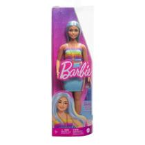 Barbie Fashionista Cabelo Azul E Vestido Arco-Íris Mattel