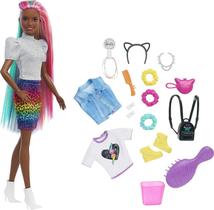 Barbie Leopardo Arco-íris (Morena) - Acessórios de Cabelo, Moda - Cabelo Mudança Cor, Scrunchies, Escova, Tops, Orelhas Gato