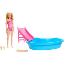 Barbie Piscina com Boneca Maiô Rosa Mattel HRJ74