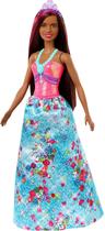 Barbie Princesa Sonho, 12 cabelo castanho/rosa, saia azul, tiara - 3-7 anos