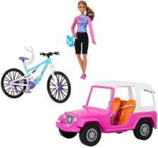 Barbie To Move Com Carro Jeep Rosa Bicicleta Capacete Mattel
