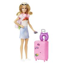 Barbie viajeira com acessórios de viagem e pet - hjy18 - mattel